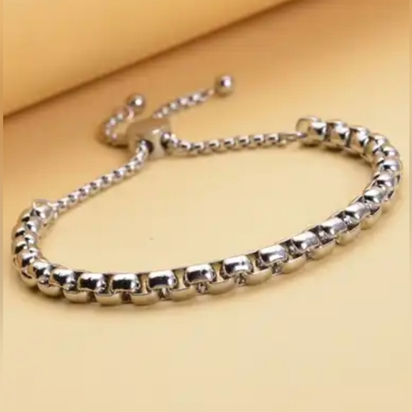 NIB Platinum Plated STAINLESS STEEL BOX CHAIN BOLO BRACELET ‼️NEVER TARNISH‼️ - Picture 5 of 9